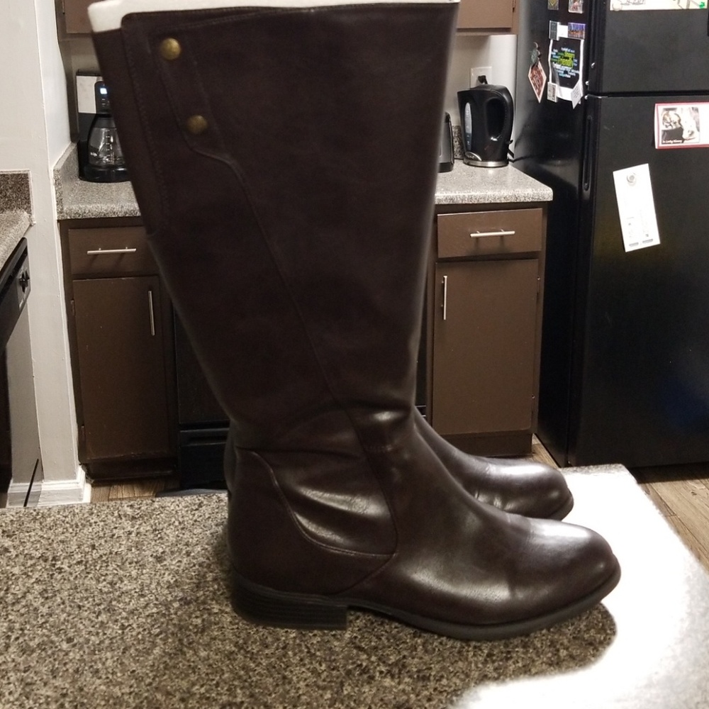 Life Stride Wide Calf Dark Brown Boots, Sz. 10